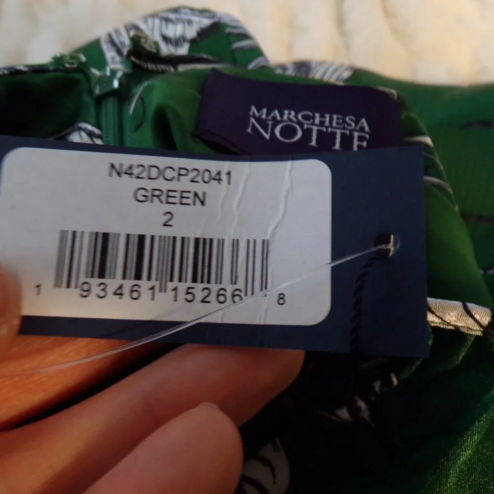 NWT Marchesa Notte green floral ruffle Midi dress 2